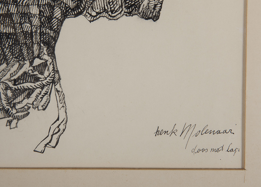 Henk Molenaar - Doos met lap - Potlood en stift op papier - gesigneerd r.o. - BKR Delft - 1974 kopen? Bied vanaf 10!