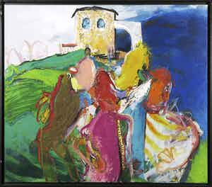 Martin van Dijk - Olie en acryl op doek, Umbrisch landschap - Ingelijst verkocht voor € 300!