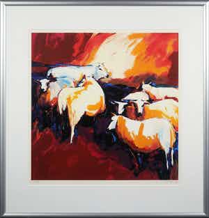 Gerda Elfring - Zeefdruk, Schapen - Ingelijst verkocht voor € 35!