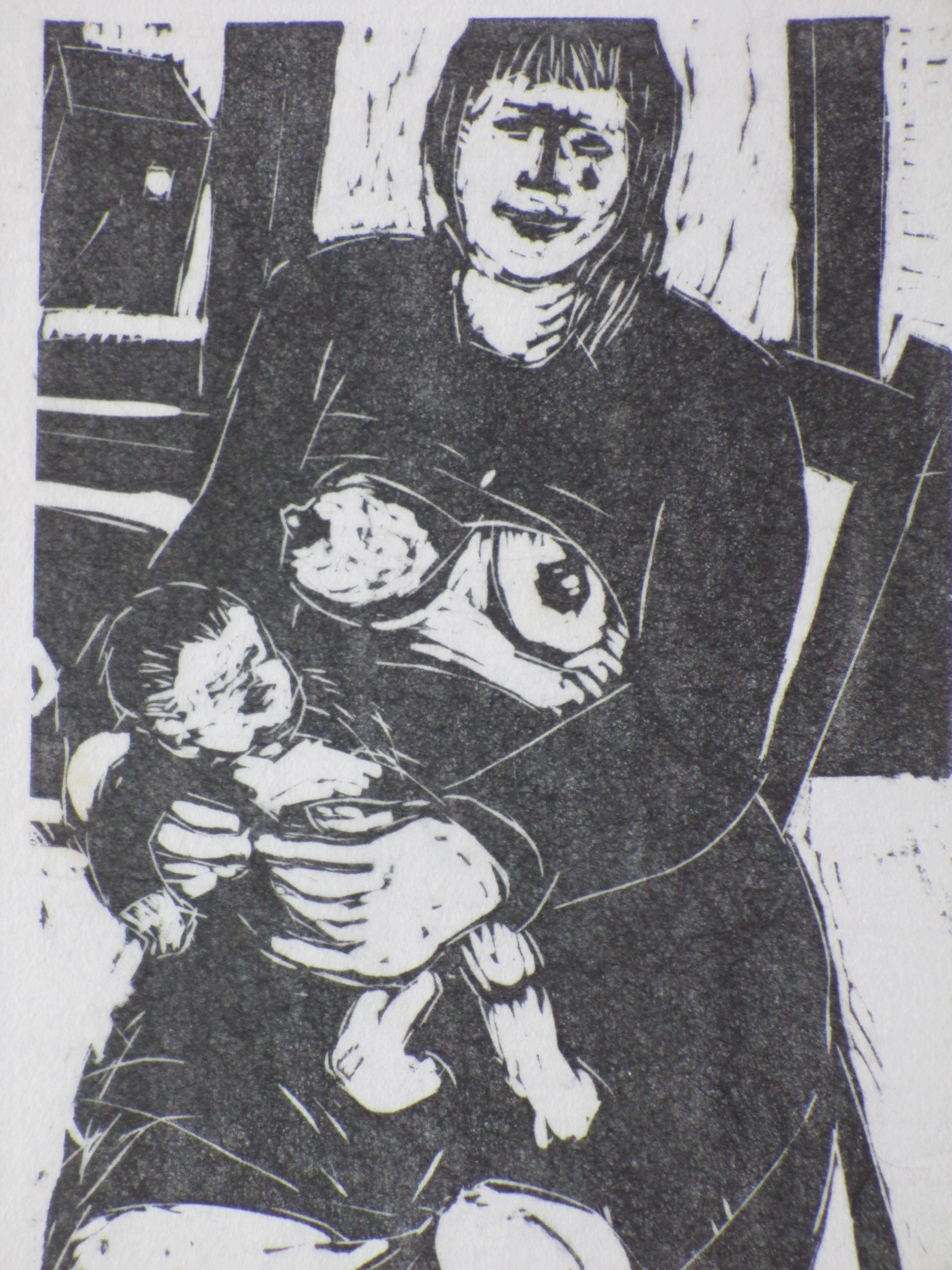 Niet of onleesbaar gesigneerd - Zogende moeder - Houtsnede kopen? Bied vanaf 1!