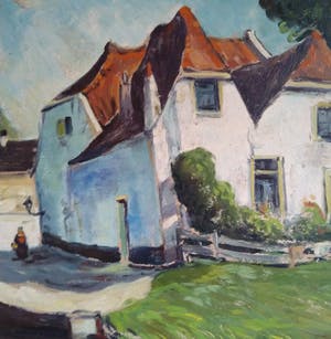 Niet of onleesbaar gesigneerd - Belgische school 20e eeuw - Dorpsgezicht kopen? Bied vanaf 1!