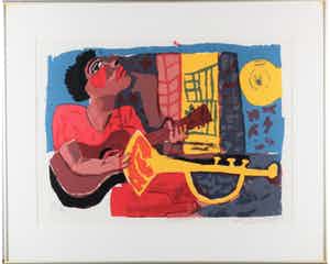 John Lie a Fo - Zeefdruk. Titel, "Blues" . verkocht voor € 35!