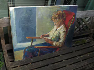 Niet of onleesbaar gesigneerd - Olieverf op doek , Leesvrouw , Lezende vrouw kopen? Bied vanaf 1!