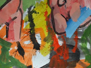 Peter Klashorst - Acrylverf op papier , Abstracte naakten in abstract landschap – 70 x 50 cm. kopen? Bied vanaf 1!