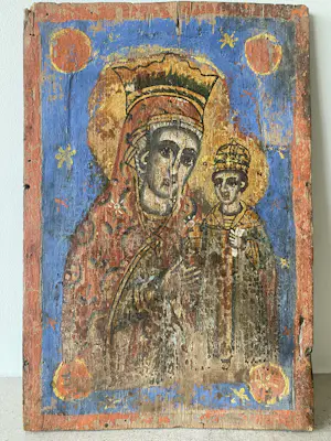 Niet of onleesbaar gesigneerd - Icoon Maria en kind kopen? Bied vanaf 10!