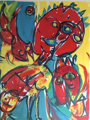 Carl-Henning Pedersen - Figuren - Lithografie, Ingelijst (Groot) kopen? Bied vanaf 275!