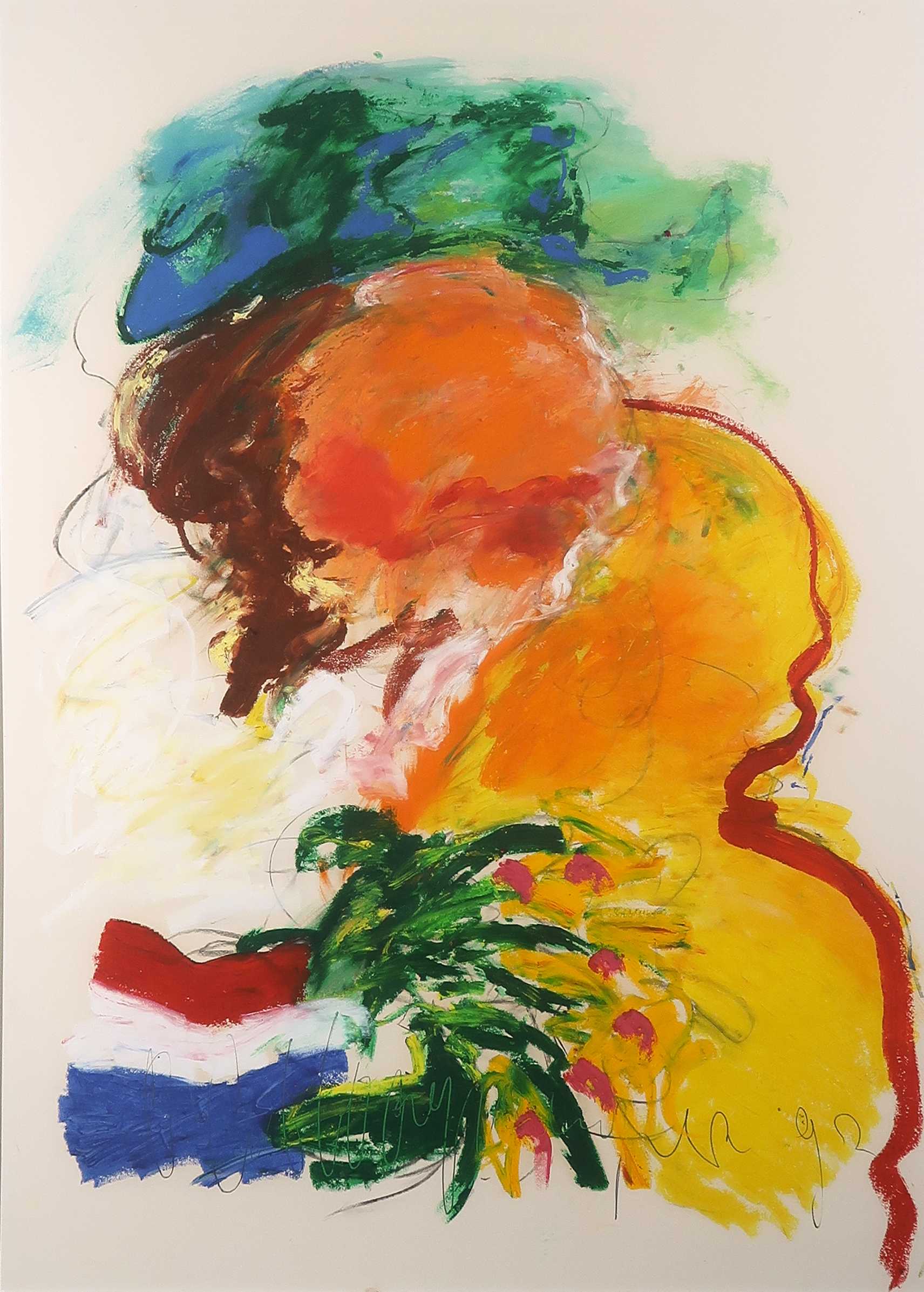 O.C. Hooymeijer - Oliepastel op papier, Zonder titel - Ingelijst (Groot) kopen? Bied vanaf 150!