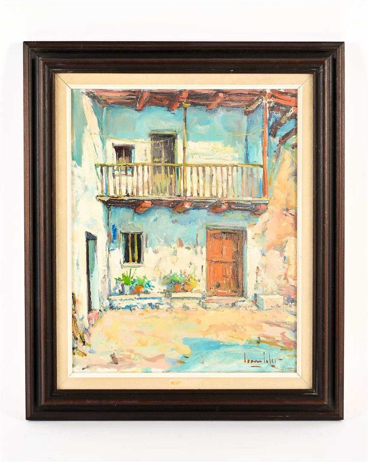 Juan Soler - Olieverfschilderij - Binnenplaats te Frankrijk verkocht voor € 100!