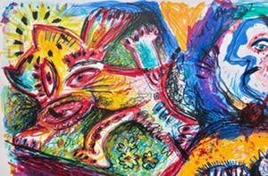 Rik van Iersel - Abstract in Cobra-stijl - in zilverkleurige brede aluminium lijst kopen? Bied vanaf 29!