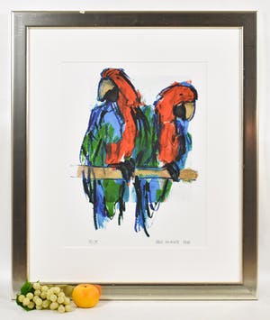 Ellen Meuwese - Papegaaien - Ingelijste zeefdruk kopen? Bied vanaf 1!