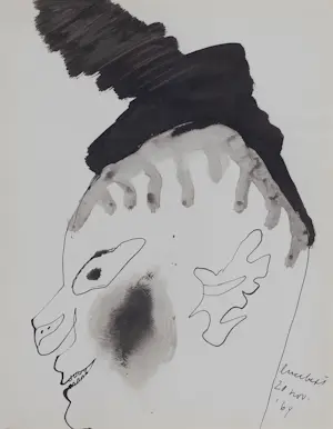 Lucebert - Ingelijste inkttekening: hoofddeksel - 1964 (nette lijst met museumglas!) kopen? Bied vanaf 899!