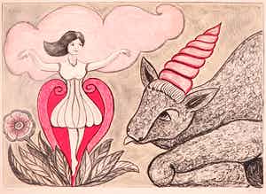 Henry Heerup - Litho, Unicorn verkocht voor € 1!