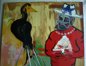 Joop Stoop - Olieverf op doek, Man met Raaf – 100 x 80 cm kopen? Bied vanaf 50!