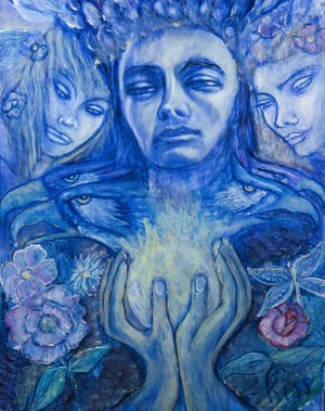 Kiss Riemvis - Olieverf op doek, z.t. Fantasy figuren met vuurbal kopen? Bied vanaf 10!