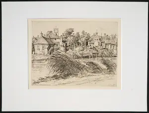 Johan Dijkstra - Ets, Gezicht op Obergum vanaf Winsum kopen? Bied vanaf 1!