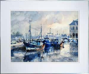 Jos Leurs - Havengezicht | Ingelijst verkocht voor € 155!