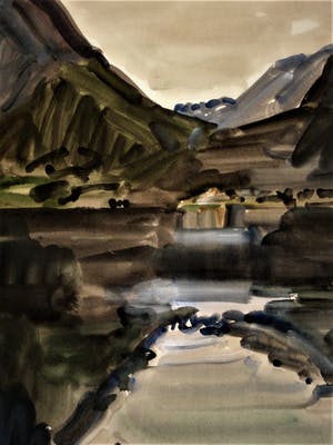 Hein Stork - GROTE impressionistische Gouache Fjord bij Vang Noorwegen" gesigneerd kopen? Bied vanaf 10!