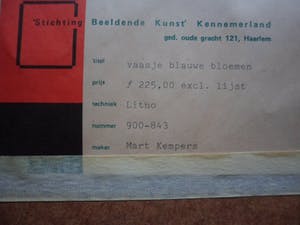 Mart Kempers - Litho, titel, "Vaasje met blauwe bloemen". kopen? Bied vanaf 35!