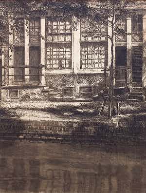 Willem Gerard Hofker - Grachtgezichtje, ets verkocht voor € 35!