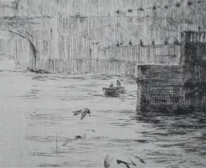 Rowland Langmaid - Londen - het RAF memorial en Houses of Parliament - ets kopen? Bied vanaf 60!