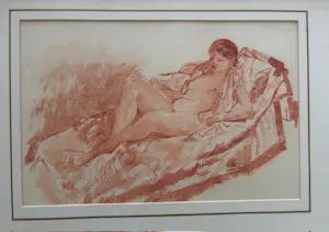 Pieter Starreveld - naakt op sofa in roodkrijt kopen? Bied vanaf 85!