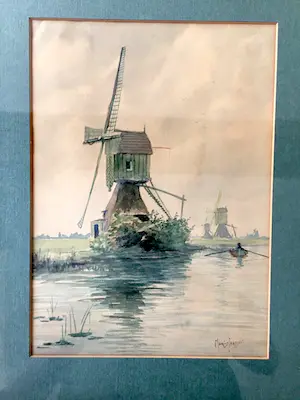 Marius Janssen - Landschap met Molen - Aquarel, Ingelijst kopen? Bied vanaf 55!
