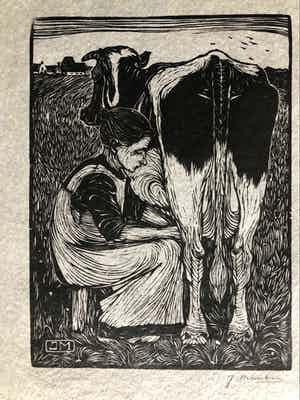 Jan Mankes - Houtsnede Koemelkster verkocht voor € 245!