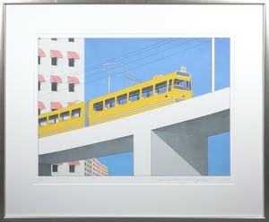 Marinus Fuit - Zeefdruk, Tram op brug - Ingelijst kopen? Bied vanaf 50!