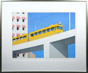 Marinus Fuit - Zeefdruk, Tram op brug - Ingelijst verkocht voor € 50!