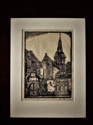 Jac. de Beer - Verstilde kleine oplage Houtsnede "Amsterdam de Zuiderkerk" gesigneerd kopen? Bied vanaf 20!