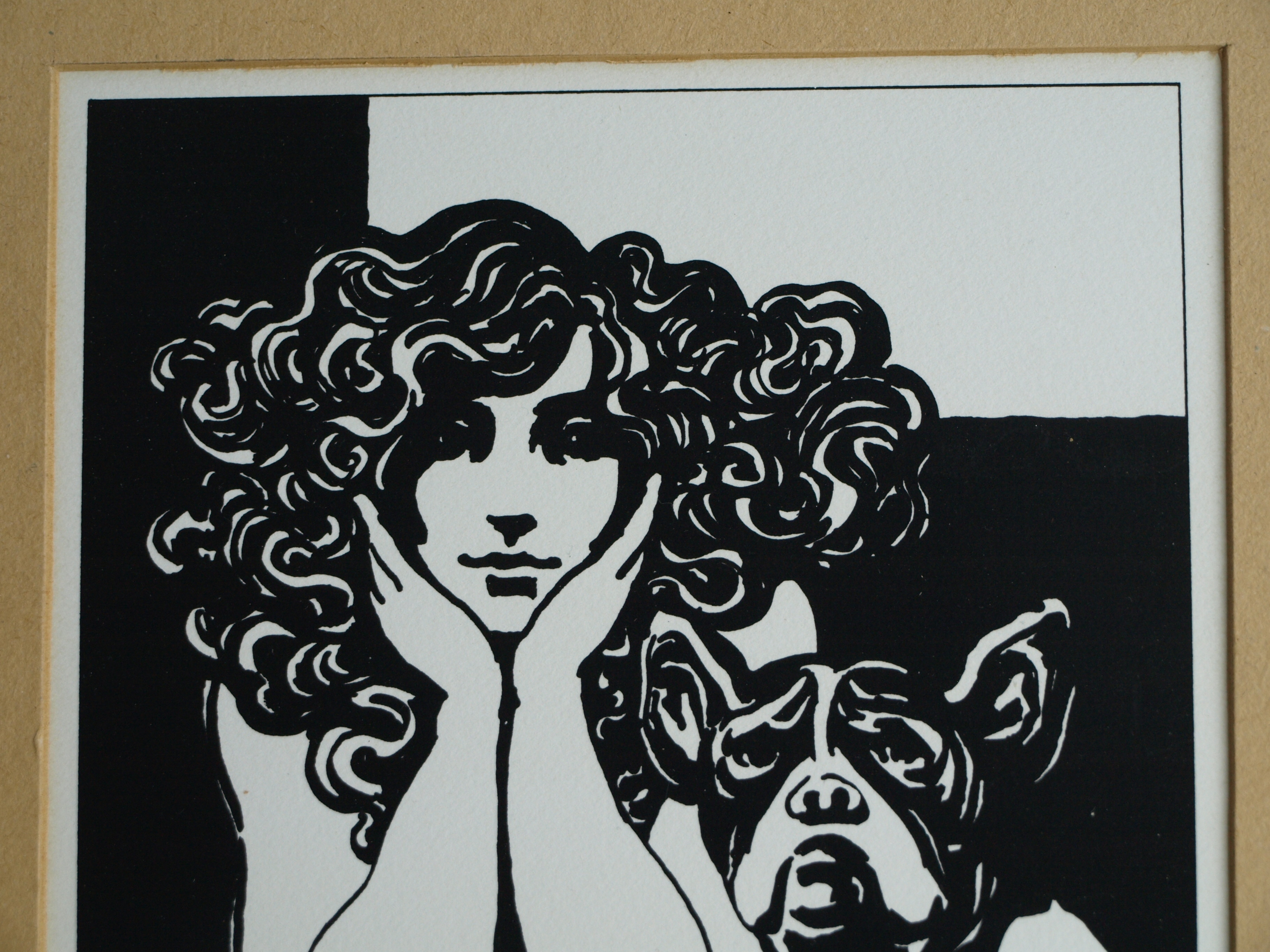 Niet of onleesbaar gesigneerd - Onduidelijke signatuur - Zeefdruk , Vrouw met hond - 1980 kopen? Bied vanaf 1!