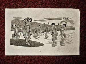 Niet of onleesbaar gesigneerd - Interessante, gestileerde Houtsnede "Baadsters" gesigneerd kopen? Bied vanaf 1!