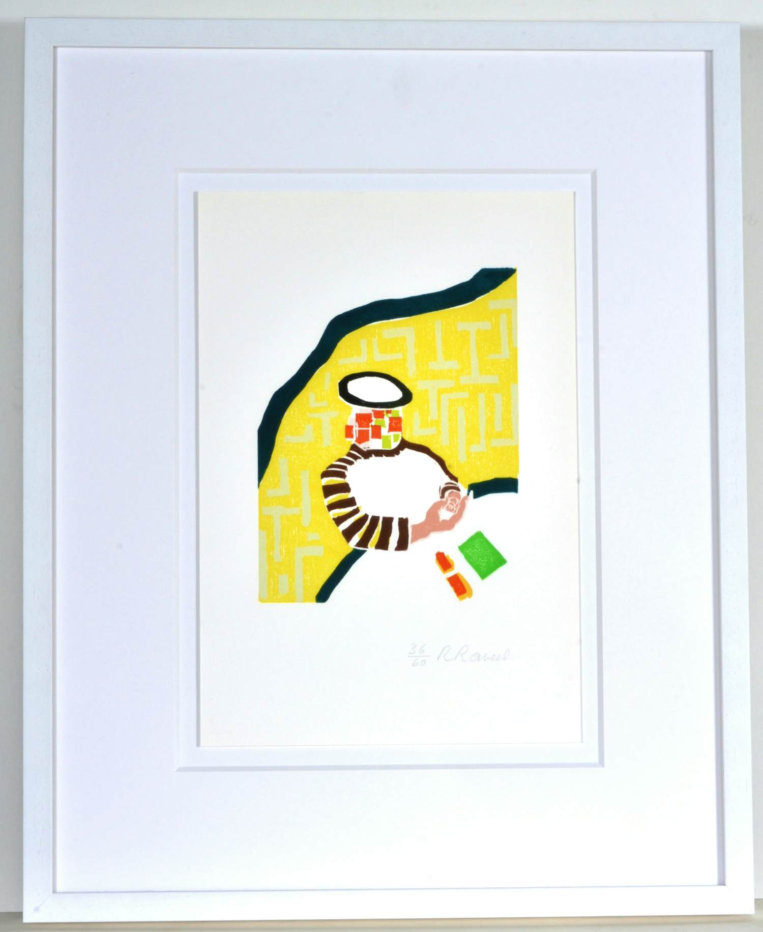 Roger Raveel - Thuis, gesigneerde houtsnede, ingelijst verkocht voor € 1350!