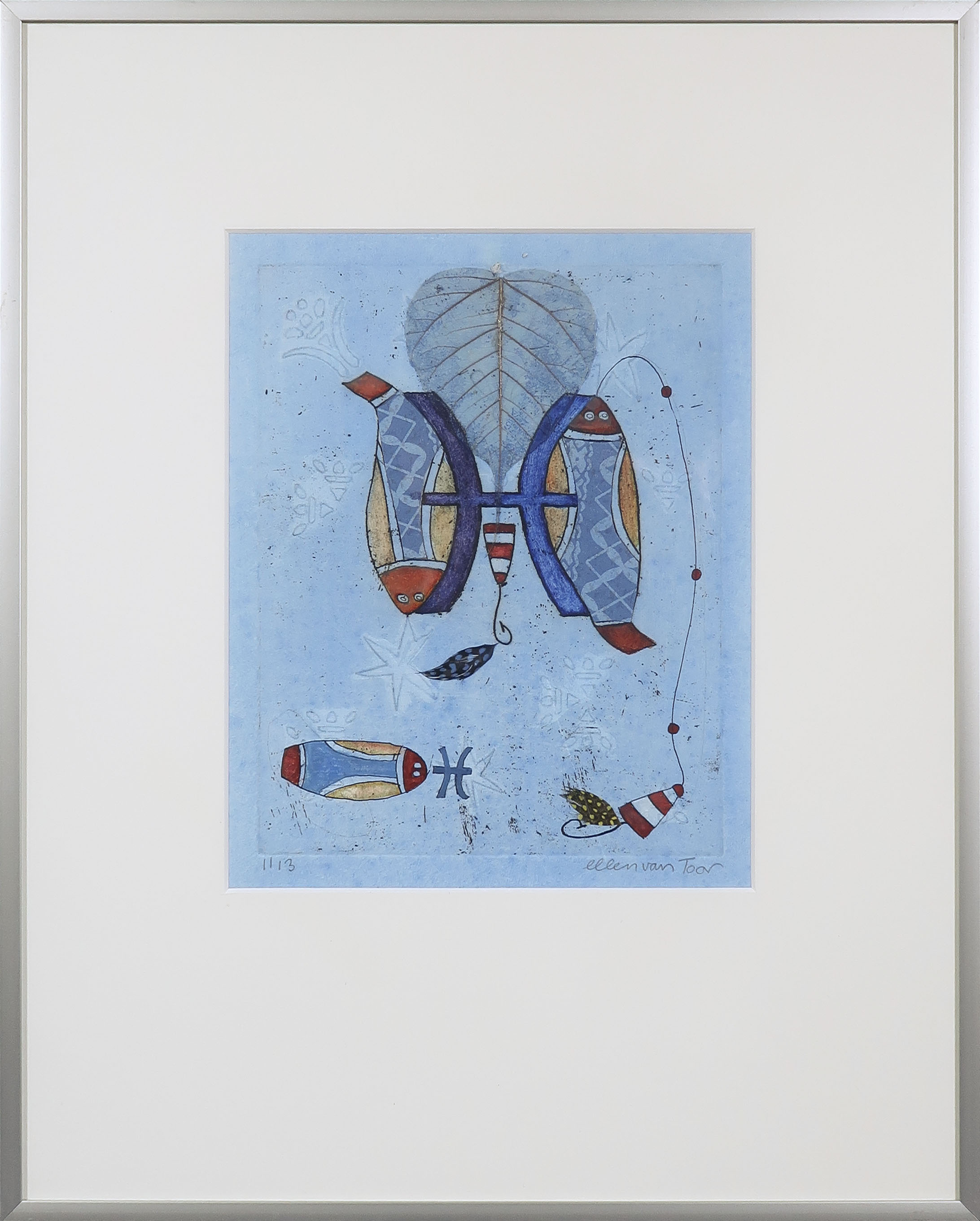 Ellen van Toor - Kleurenets en collage, Zonder titel - Ingelijst verkocht voor € 35!