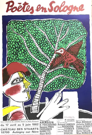 Corneille - Zeldzame lithografische poster "Dichters in Sologne" met Aragon kaufen? Bieten Sie von 75!