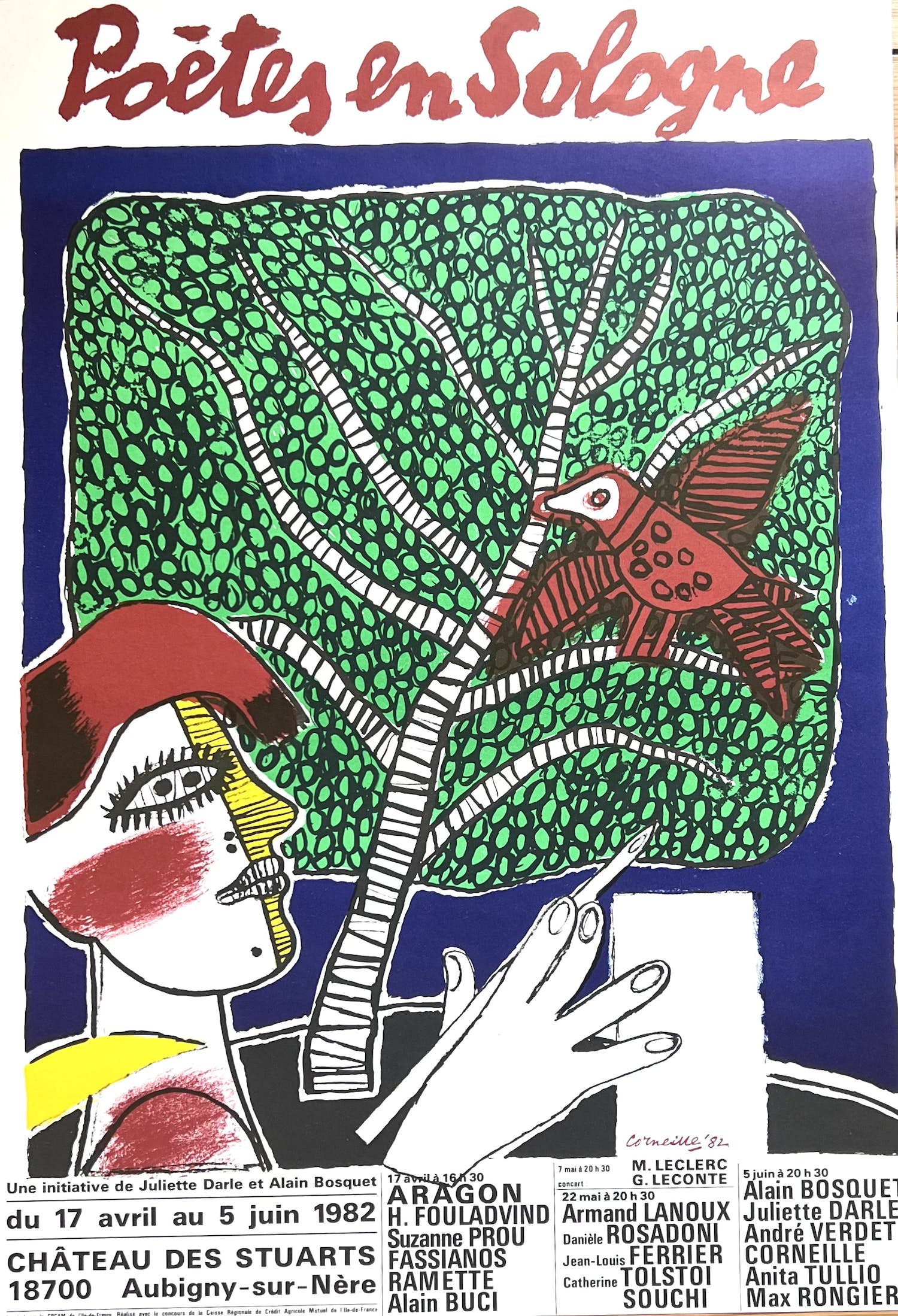 Corneille - Zeldzame lithografische poster "Dichters in Sologne" met Aragon kopen? Bied vanaf 75!