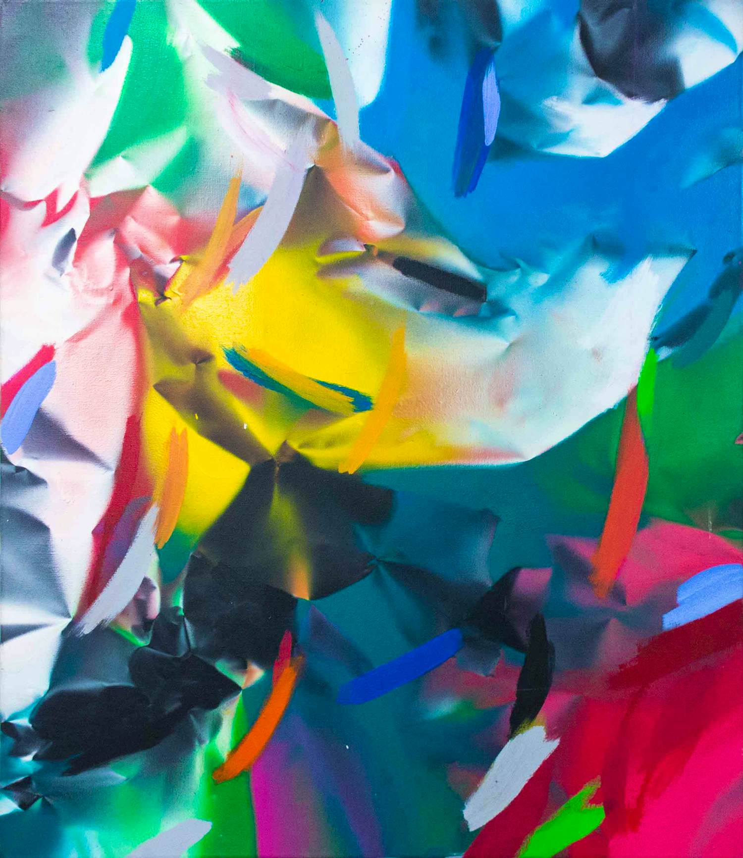 Niet of onleesbaar gesigneerd - Acryl en airbrush op doek, Abstracte kleurencompositie - Ingelijst (Zeer groot) kopen? Bied vanaf 50!