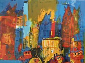 Ad Verstijnen - Big City | vrolijke kleuren zeefdruk (ingelijst) kopen? Bied vanaf 175!