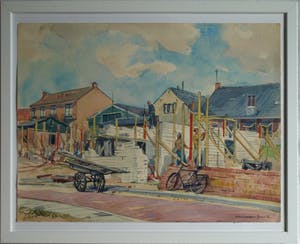 Klaas Pijlman - Ingelijste aquarel , “Huizen in aanbouw in Egmond aan Zee” – 1955 kopen? Bied vanaf 50!