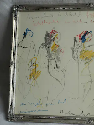 Anton Heyboer - Pastel & acryl , 5 Vrouwen – met veel tekst..... - Ingelijst kopen? Bied vanaf 135!