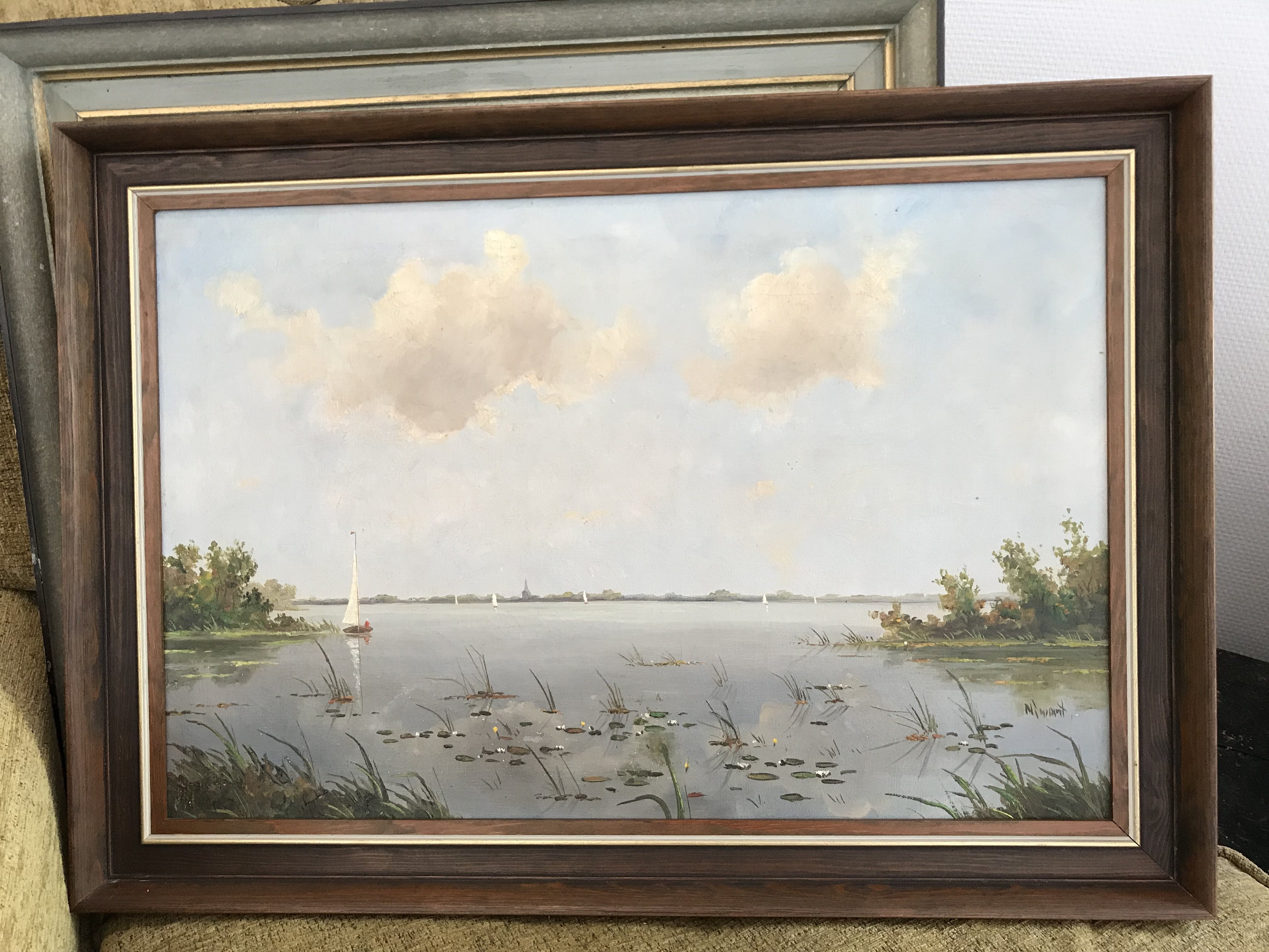 Niet of onleesbaar gesigneerd - plasgezicht met zeilbootjes en waterlelies kopen? Bied vanaf 1!