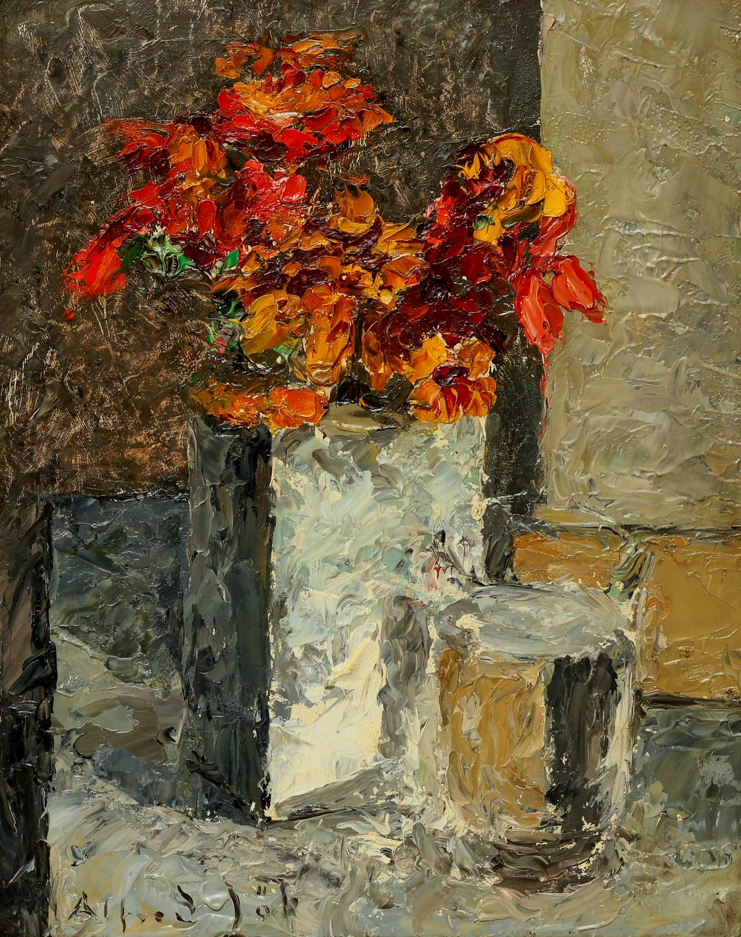 Alfred Lob - Ingelijste olieverf op board: Bloemstilleven verkocht voor € 299!