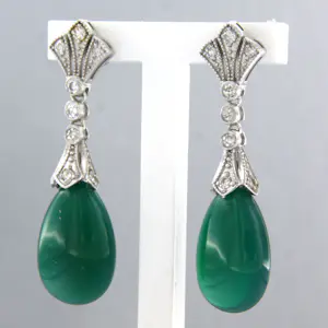 14k gouden oorhangers met chalcedoon en single cut geslepen diamant tot. 0.32ct kopen? Bied vanaf 460!