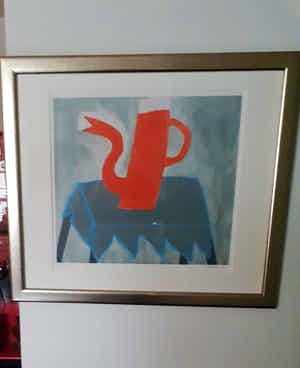 Klaas Gubbels - Oranje kan op tafelkleed (mooi gelijst!) verkocht voor € 475!