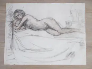 Willem van Dort (sr.) - Liggend Naakt - Tekening kopen? Bied vanaf 55!