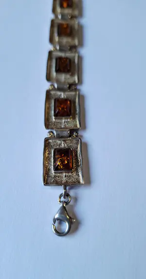 Ambachtelijke prachtige goudbruin amber sterling zilveren schakel armband kopen? Bied vanaf 125!
