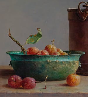 Hans Habraken - Oud keteltje en 2 schalen met pruimen. kopen? Bied vanaf 750!