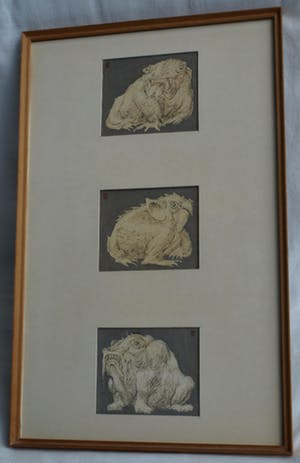 Klaas Pijlman - 3 Tekeningen , Fantasiedieren – gesigneerd & ingelijst - 1972 kopen? Bied vanaf 10!