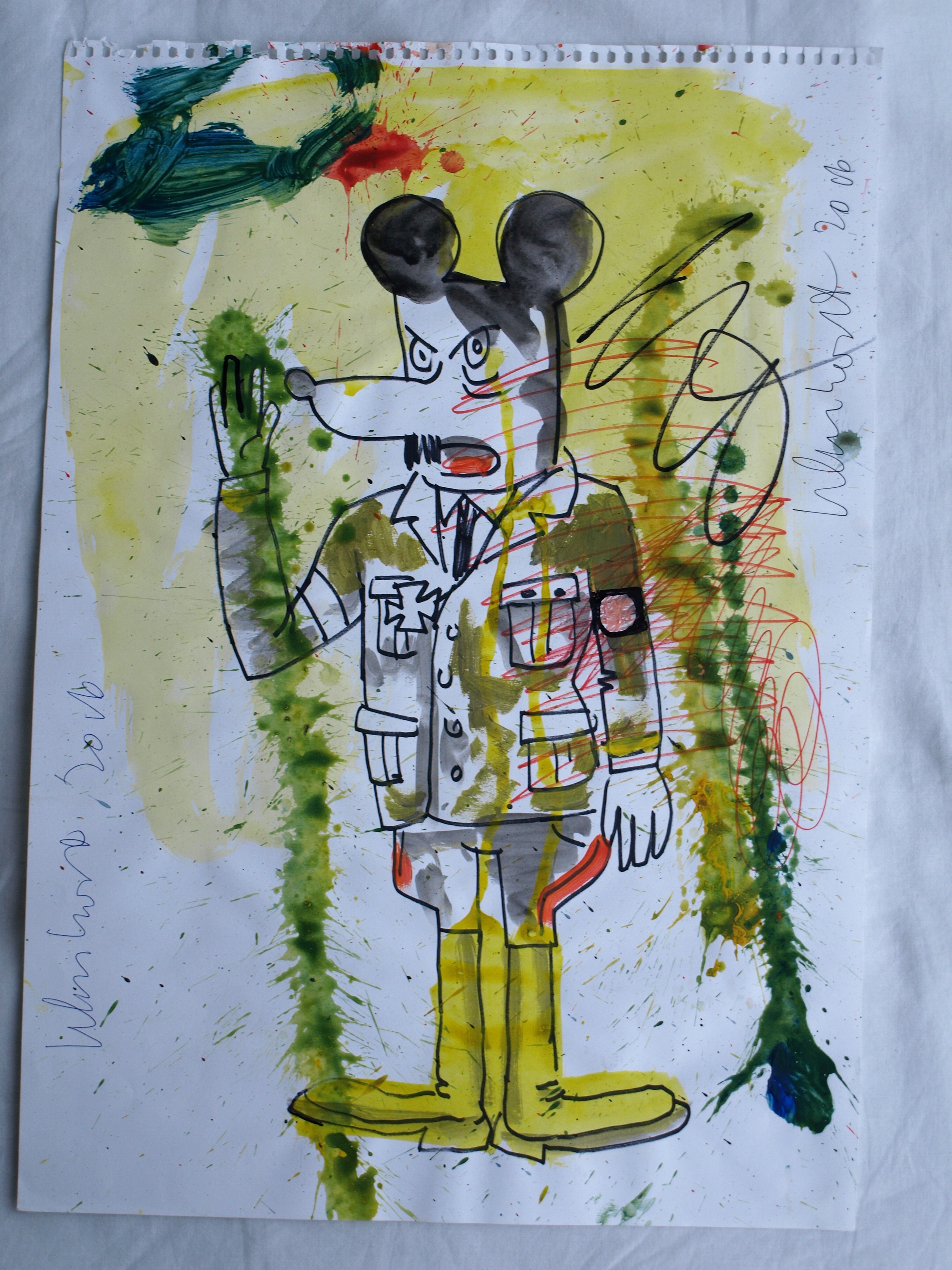 Peter Klashorst - Aquarel , Mickey Mouse als Adolf – 2016 kopen? Bied vanaf 30!