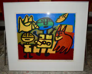 Corneille - Zeefdruk - Vogel en kat bij maanlicht - Ingelijst - Nr. 186 kopen? Bied vanaf 225!